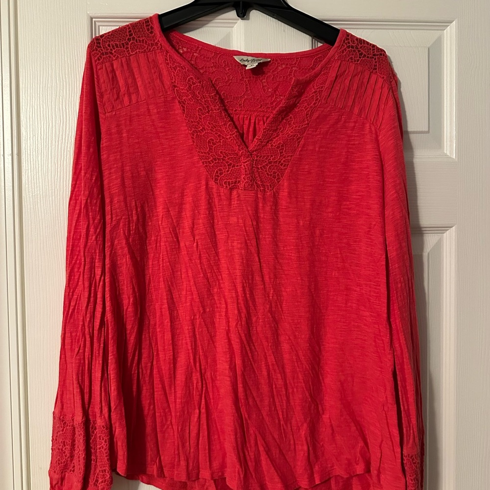 Lucky Brand Vibrant Red Lace Blouse